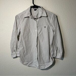 Chaps Light Academia Black and White 3/4 Sleeve Striped Casual Layering Shirt